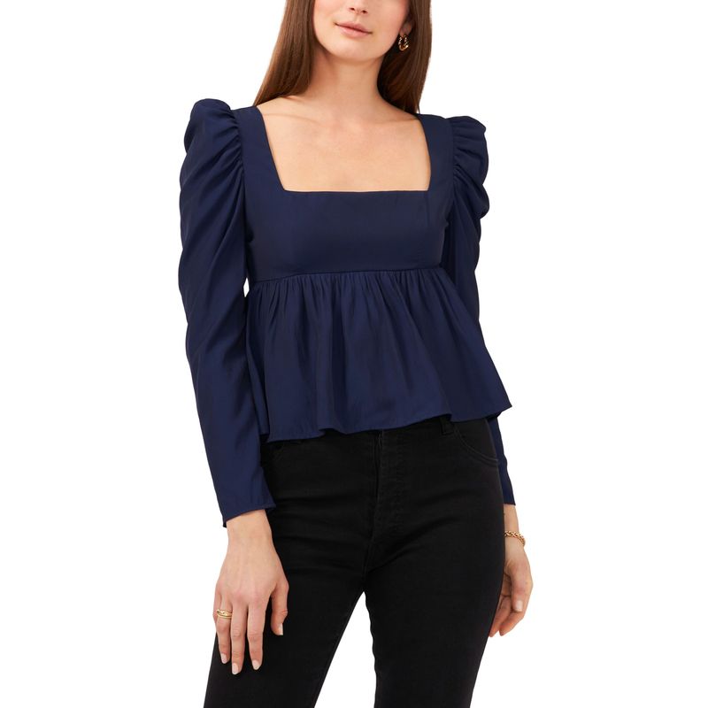1.State Womens Long Sleeve Square Neck Empire Seam Top